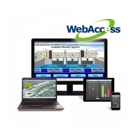 Advantech WebAccess SCADA screens on desktop, tablet and phone